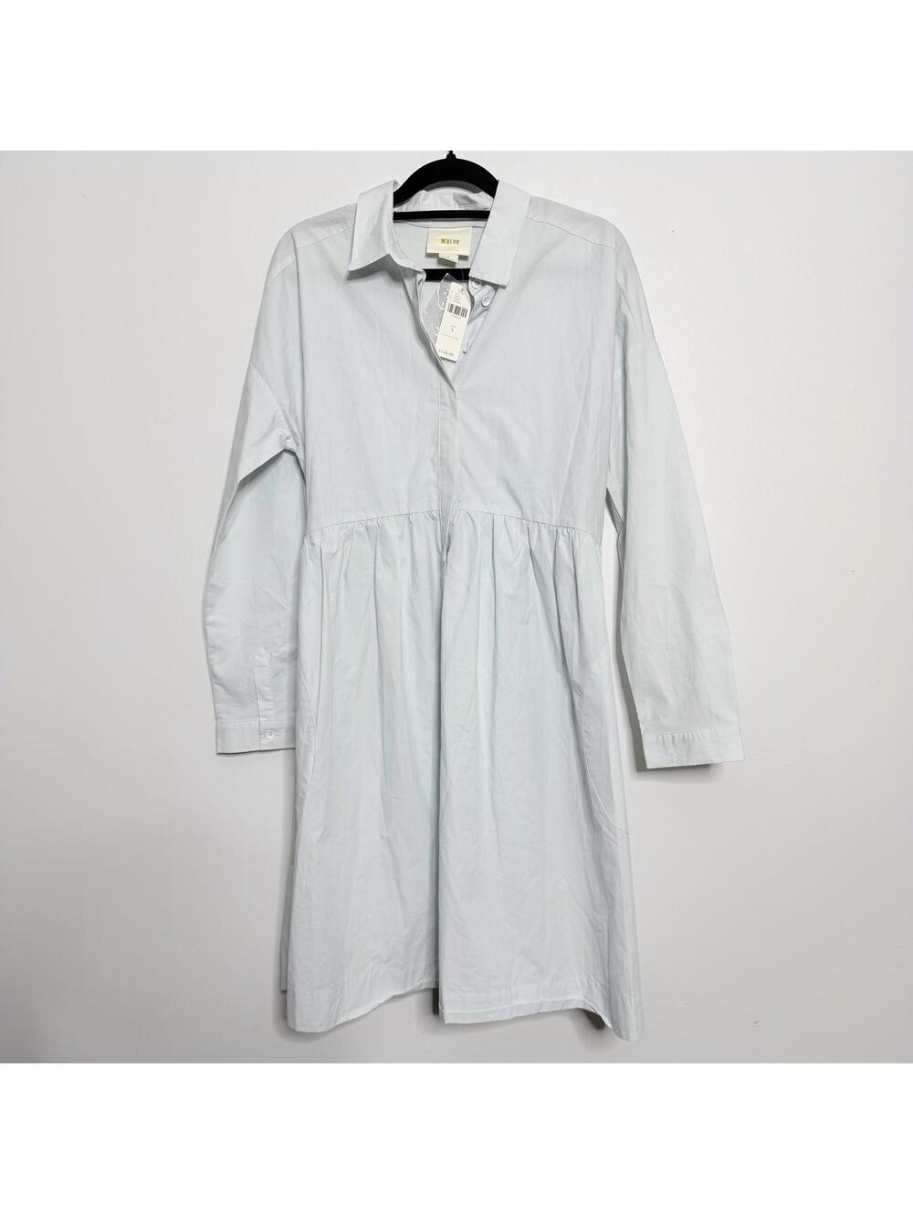 NWT Anthropologie Maeve Sky Blue Babydoll Shirtdress S 100% Cotton Tie Back